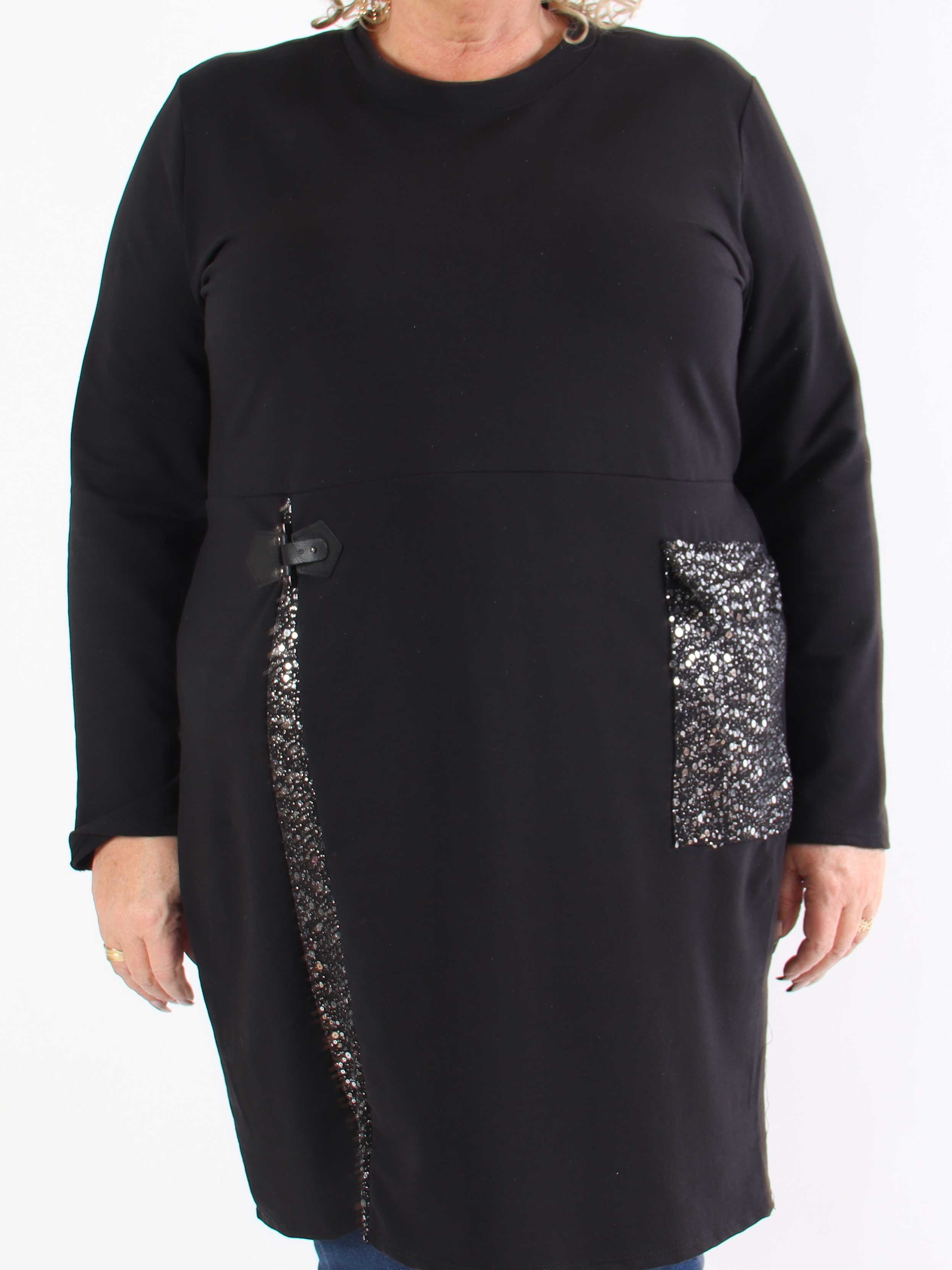 Micha - Plus size-klänning i bomull utsmyckad med paljetter